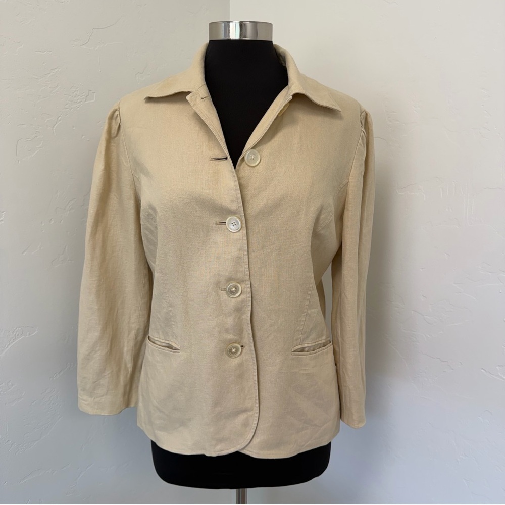 Lauren Ralph Lauren Beige Linen Button Front Blazer Size 14